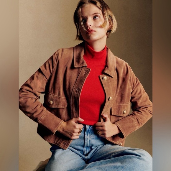 Sezane Jackets & Blazers - Sézane Terry Jacket Gold Buttoned Camel Suede Goat Leather FR 34 NWT